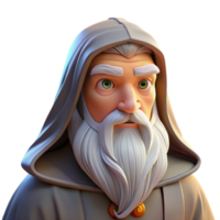 serene traditional Portrait of a wise old wizard with a long white beard and twinkling eyes. Warm, firelight. Style fantasy art professional png