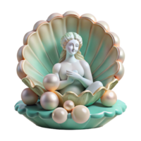 elegant contemporary A serene Aphrodite rising from a giant scallop shell, adorned with pearls and coral, surrounded by gentle seafoam, in a classical, Renaissance painting style exclusive png