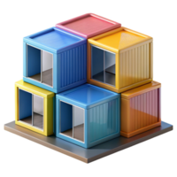 stunning traditional Prefabricated modular housing units, stacked in a geometric arrangement, vibrant colored panels, futuristic city backdrop lighting 4K png