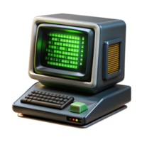 beautiful artistic A vintage computer terminal displaying complex code, flickering green text on a black screen, dimly lit room, retrofuturistic style professional png