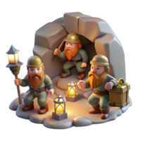 serene minimalist A group of dwarves mining for gems in a deep cavern, lit by the flickering glow of their lanterns, in a Tolkien-esque fantasy style original png