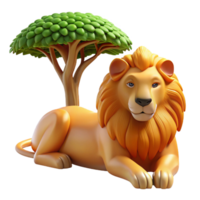 stunning modern A regal lion resting in the shade of an acacia tree, depicted in a realistic style with warm, golden light and intricate fur detail exclusive png