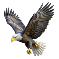 stunning artistic A majestic bald eagle soaring through the air, powerful wings, sharp talons, realistic style genuine png
