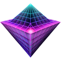 stunning creative Geometric fractals cascading down in a gradient from vibrant magenta to deep violet, backlit by a grid of neon turquoise lines. Synthwave style premium png