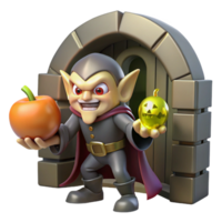serene abstract A mischievous imp stealing a golden apple, dimly lit dungeon setting. Gothic style exclusive png