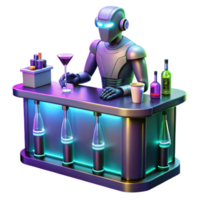 beautiful contemporary A robotic bartender serving drinks in a futuristic bar, neon signs and holographic projections, cyberpunk style, low-key lighting original png