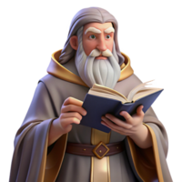 beautiful modern A wise old wizard with a long white beard and flowing robes, reading from an ancient tome. Soft lighting, classical painting style genuine png