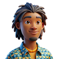 vibrant minimalist Portrait of a young man with dreadlocks and a thoughtful gaze, wearing a colorful patterned shirt. Soft, diffused lighting. Style art detailed png