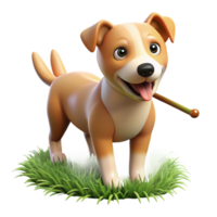 elegant classic A loyal dog fetching a stick in a park, sunny day with green grass, realistic pet portrait style genuine png