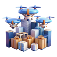 beautiful vintage A group of drones delivering packages in a futuristic city, daylight, logistical style high resolution png
