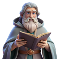 impressive vintage A wise old wizard with a long white beard and flowing robes, reading from an ancient tome. Soft lighting, classical painting style authentic png