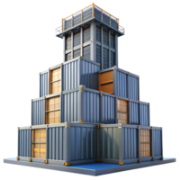 magnificent classic Conceptual skyscraper made of interconnected shipping containers, industrial aesthetic, urban setting, overcast daylight high resolution png