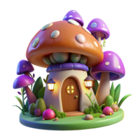 impressive vintage A whimsical mushroom house with glowing windows, surrounded by fantasy flora, magical and enchanting, digital art style exclusive png