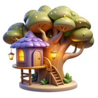 vibrant modern A whimsical treehouse nestled in the branches of a giant, glowing tree, inhabited by playful fairies. Warm, magical lighting. Children's book illustration style authentic png