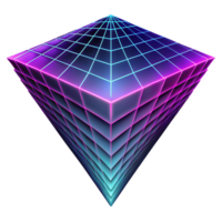 beautiful classic Geometric fractals cascading down in a gradient from vibrant magenta to deep violet, backlit by a grid of neon turquoise lines. Synthwave style authentic png
