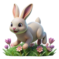 serene abstract A fluffy rabbit hopping through a field of flowers, soft pastel colors with bokeh effect, whimsical children's book illustration style detailed png