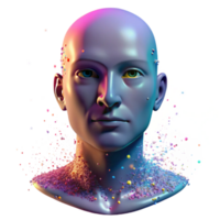 lindo artístico uma humano face dissolvendo para dentro uma cascata do colorida partículas, aceso de uma estroboscópico luz efeito, falha arte estilo Alto qualidade png