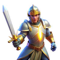 serene modern A valiant knight in shining armor, wielding a glowing sword. Dramatic lighting, heroic fantasy style exclusive png