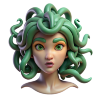 vibrant artistic Medusa, with snakes for hair, each with individual scales and emerald eyes, a terrifying yet beautiful expression, in a surreal, Art Nouveau style high resolution png