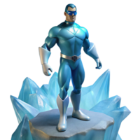 impressive abstract An ice superhero with crystalline skin, freezing breath visible in the air, standing on a glacier, arctic lighting, realistic painting style high resolution png
