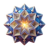 wonderful creative A cluster of glowing, geometric shapes, arranged in a symmetrical pattern, inspired by Islamic art, illuminated by soft, diffused light exclusive png