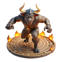 stunning modern A powerful minotaur charging through a labyrinth, dust motes swirling in shafts of torchlight, in a dynamic comic book style authentic png