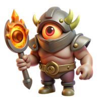 impressive rustic A fearsome Cyclops with a single burning eye, forging a weapon, fantasy art style, fiery lighting professional png