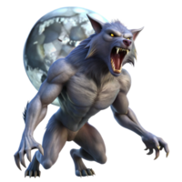 vibrant vintage A powerful werewolf howling at the full moon, its fur bristling with rage. Dramatic lighting, dynamic pose. Horror style exclusive png