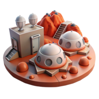 dramatic artistic Mars colony habitat, modular structures, red Martian landscape, daytime lighting, science fiction art authentic png