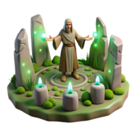 beautiful contemporary A wise druid performing a ritual in a stone circle, surrounded by glowing runes. Mystical atmosphere, soft lighting. Celtic style high resolution png