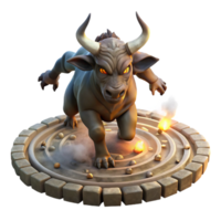 extraordinary creative A powerful minotaur charging through a labyrinth, dust motes swirling in the dim torchlight. Gritty realism style genuine png