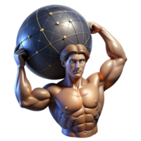 wonderful minimalist A stoic Atlas bearing the weight of the celestial sphere, muscles straining, lit by the constellations, in a powerful, neoclassical style high resolution png
