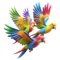 dramatic vintage A flock of vibrant parrots in flight, jungle setting, impressionistic style, bright and colorful lighting exclusive png