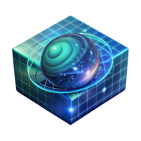 stunning contemporary A holographic projection of a galaxy map, flickering and glitching, dark blue and green hues, data-driven visualization style 4K png