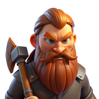elegant abstract Portrait of a grumpy dwarf with a thick beard, a furrowed brow, and a sturdy axe. Warm, firelight lighting authentic png