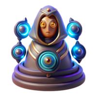 impressive classic A mysterious oracle with glowing eyes, surrounded by swirling runes, in a dimly lit cave. Surreal style detailed png