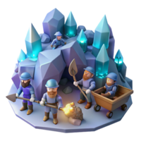 stunning artistic A group of dwarves mining for gems in a deep, cavernous mine, illuminated by glowing crystals. Cool, crystalline lighting. Realism style authentic png