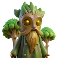 magnificent creative A wise old tree spirit watching over a forest, bathed in the soft light of dawn, in a Ghibli-esque style authentic png