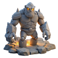 impressive abstract A stoic golem crafted from clay and stone, lumbering through a desolate landscape, lit by a dim, overcast sky, in a dark fantasy art style 4K png