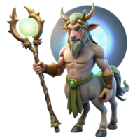 magnificent classic A wise old centaur with intricate tribal tattoos, holding a staff of twisted wood, lit by the ethereal glow of a full moon. Detailed, realistic style authentic png
