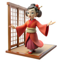 extraordinary abstract A geisha performs a traditional dance in a Japanese teahouse, soft, diffused lighting, ukiyo-e woodblock print style original png