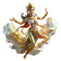 elegant creative A graceful Apsara dancing in the clouds, adorned with flowing silks, soft golden light. Southeast Asian mythology style high resolution png