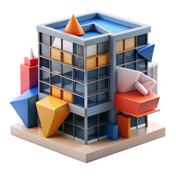 wunderbar rustikal Dekonstruktivist Büro Gebäude, fragmentiert Formen, eckig Flugzeuge, dynamisch Komposition, Fett gedruckt Farben Prämie png