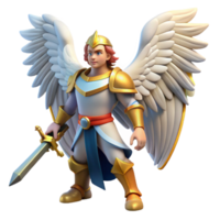 dramatic rustic A powerful archangel with feathered wings, wielding a celestial sword. Biblical art style high resolution png