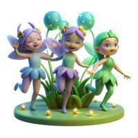 beautiful minimalist A group of playful pixies dancing in a moonlit meadow, bioluminescent flowers glowing softly. Whimsical style genuine png