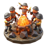 beautiful artistic A group of cyclopes forging weapons in a fiery volcano, sparks flying, intense orange light. Greek mythology style genuine png