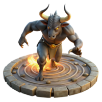 wonderful vintage A powerful minotaur charging through a labyrinth, dust motes swirling in the dim torchlight. Gritty realism style premium png