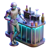 serene classic A robotic bartender serving drinks in a futuristic bar, neon signs and holographic projections, cyberpunk style, low-key lighting authentic png