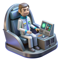 serene traditional A spaceship cockpit with holographic controls and displays, pilot in the seat, realistic and detailed, technical illustration style original png