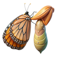 stunning modern A monarch butterfly emerging from its chrysalis, detailed wings, transformative and delicate style high quality png